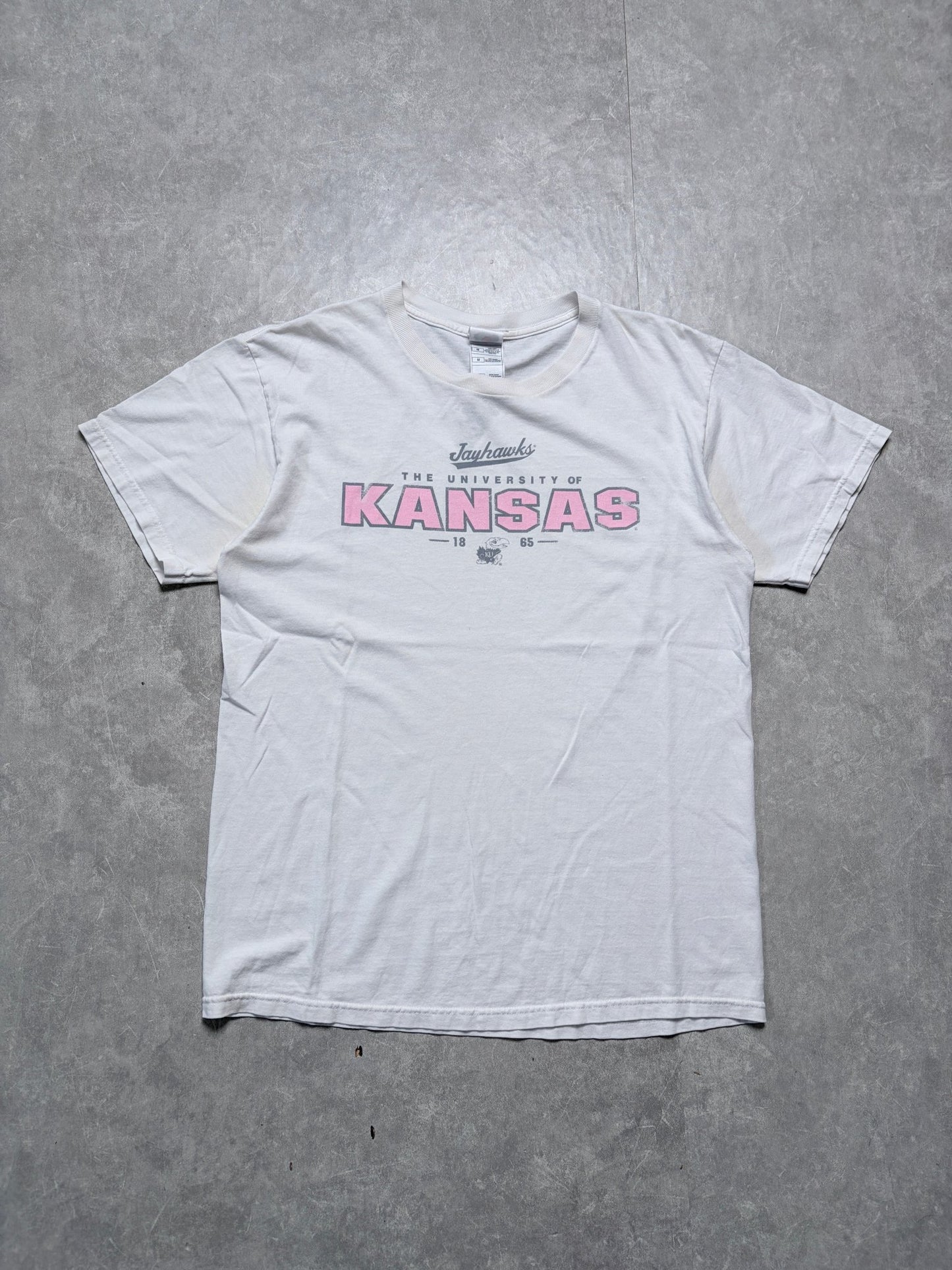 2000s Vintage Kansas Jayhawks Pink Letters White T-Shirt -M - M | Martin City Vintage