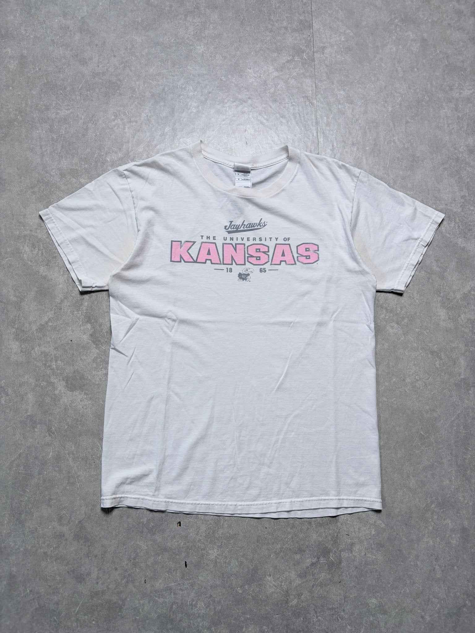 2000s Vintage Kansas Jayhawks Pink Letters White T-Shirt -M - M | Martin City Vintage