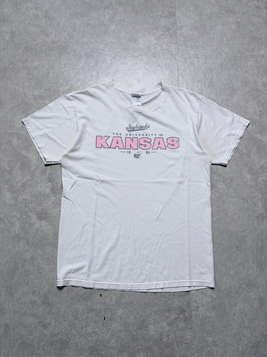 2000s Vintage Kansas Jayhawks Pink Letters White T-Shirt -M