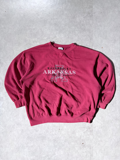 90s Vintage Arkansas Razorbacks Embroidered Red Crewneck -XL