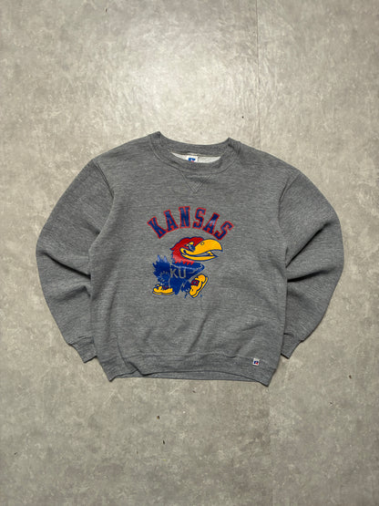 90s Vintage Kansas Jayhawks Russell Grey Crewneck -M