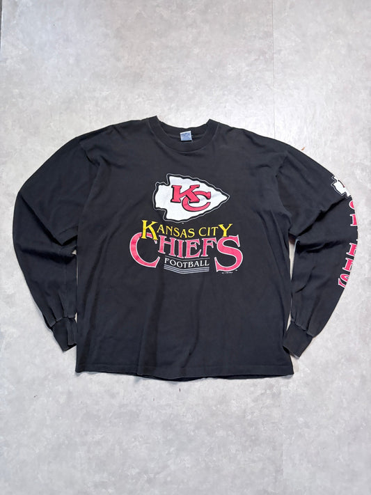 90s Vintage Kansas City Chiefs Black Long Sleeve Shirt -XL - XL | Martin City Vintage