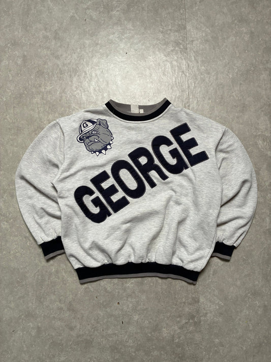 90s Vintage Georgetown Front Back Embroidered Heather Grey Crewneck -XL - XL | Martin City Vintage