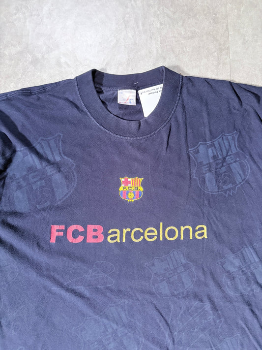 90s Vintage Barcelona FC Navy AOP T Shirt -XL - XL | Martin City Vintage