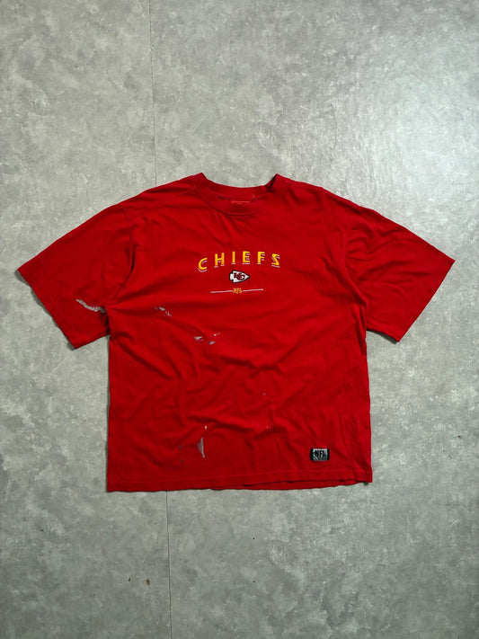 90s Vintage Kansas City Chiefs Paint Distressed Embroidered Red T-Shirt -L - L | Martin City Vintage