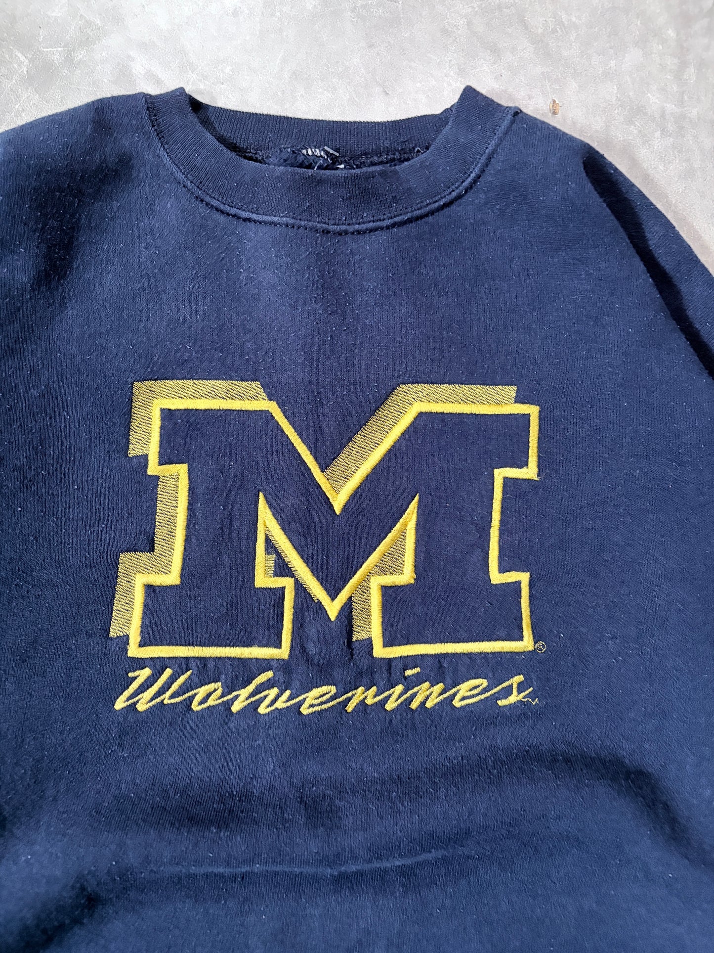 90s Vintage Michigan Wolverines Embroidered Navy Crewneck -XL