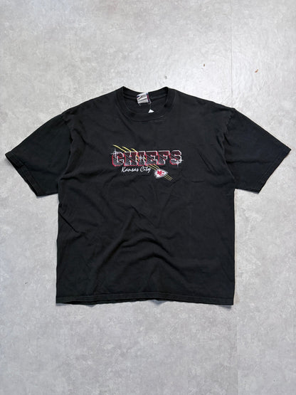 90s Vintage Kansas City Chiefs Embroidered Black T-Shirt -L - L | Martin City Vintage