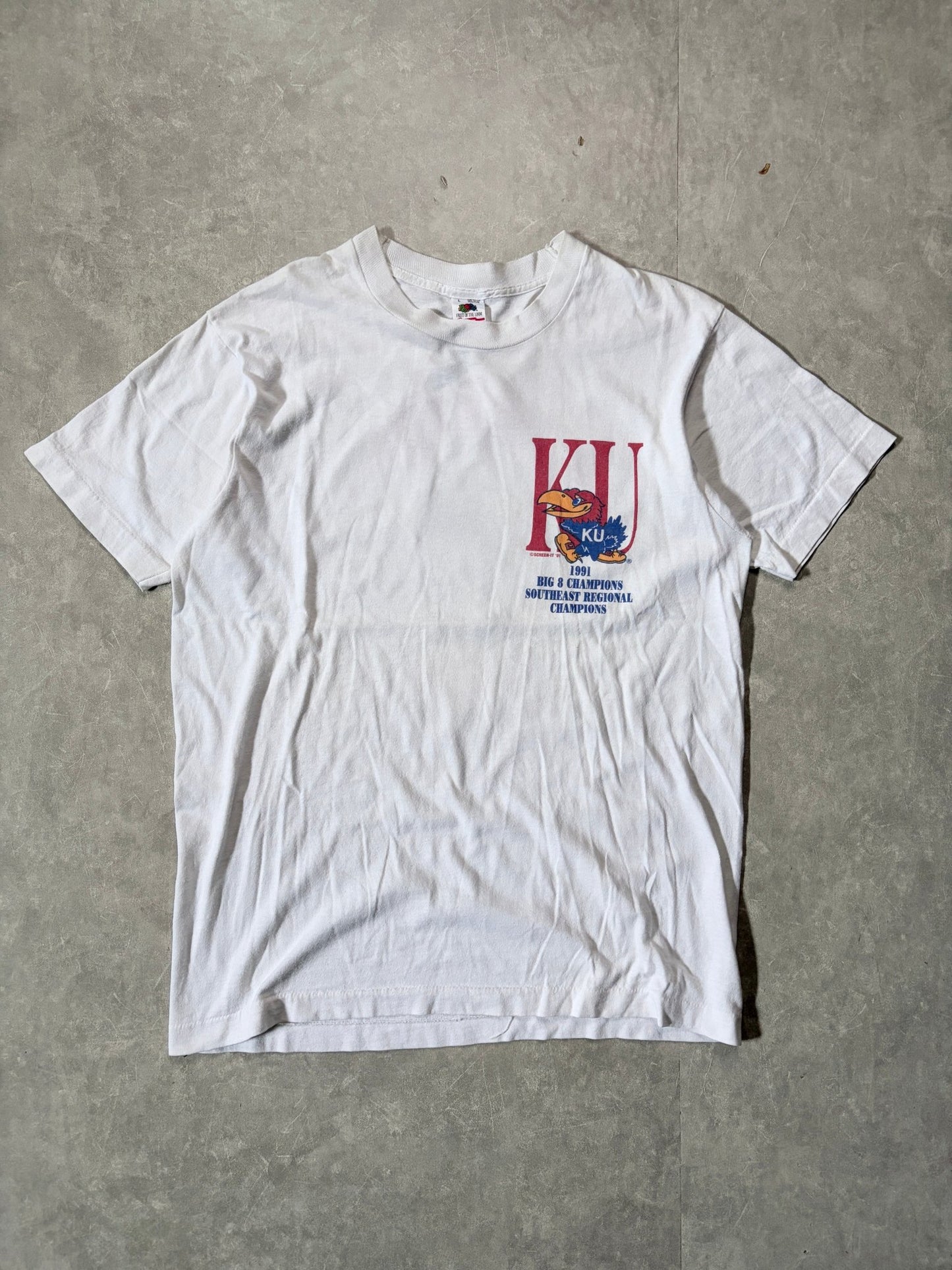 1991 Vintage Kansas Jayhawks Final Four White T-Shirt -L - L | Martin City Vintage
