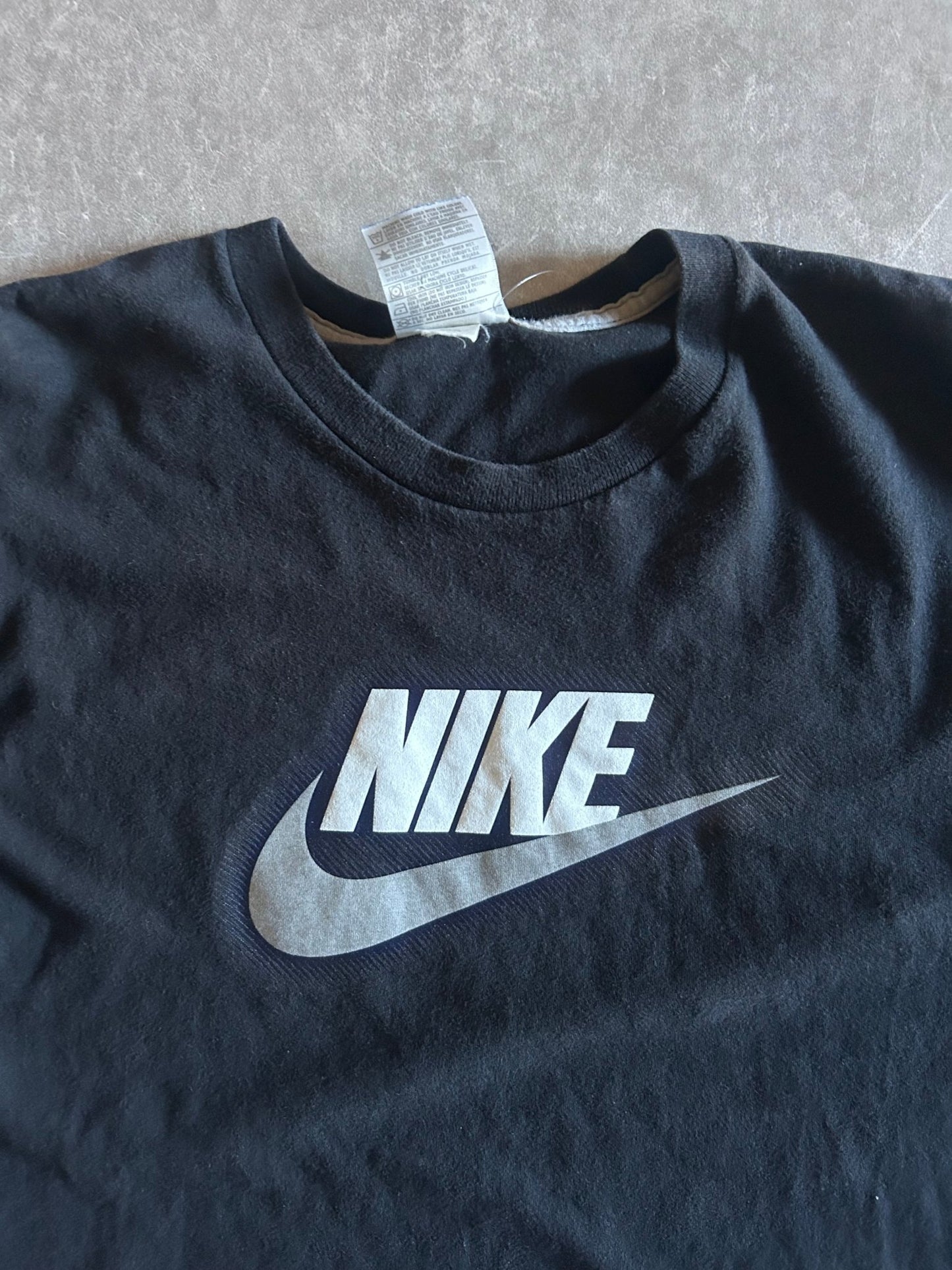 2000s Vintage Nike Grey Swoosh Black T Shirt Size L - | Martin City Vintage