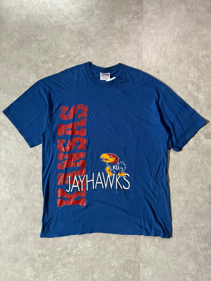 90s Vintage Kansas Jayhawks Big Print Blue T-Shirt -XXL