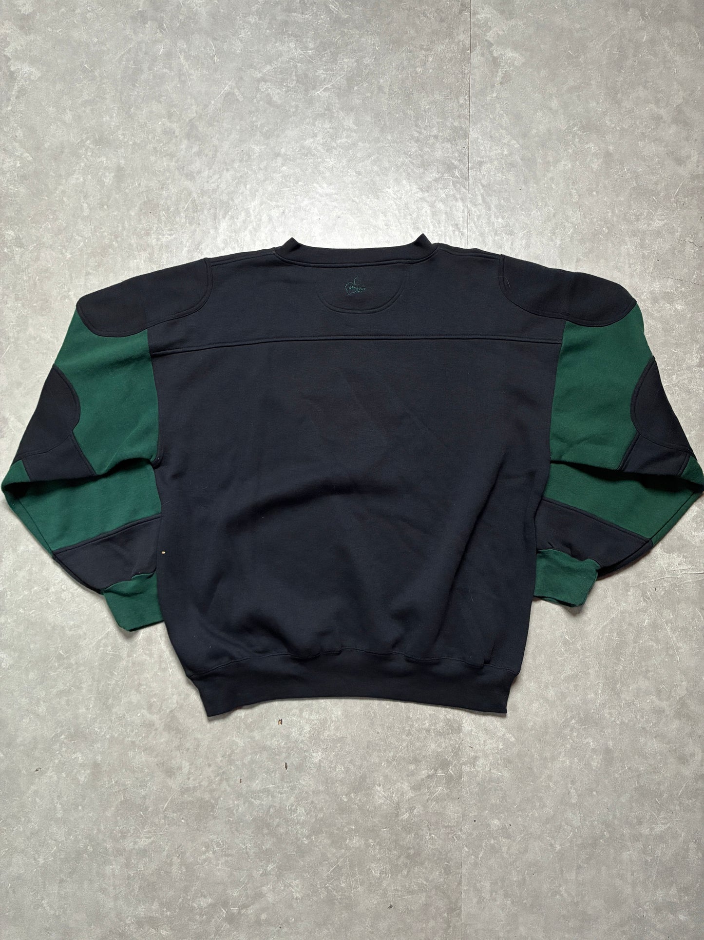 90s Vintage Michigan State Spartans Stripe Sleeve Black Crewneck -XXL