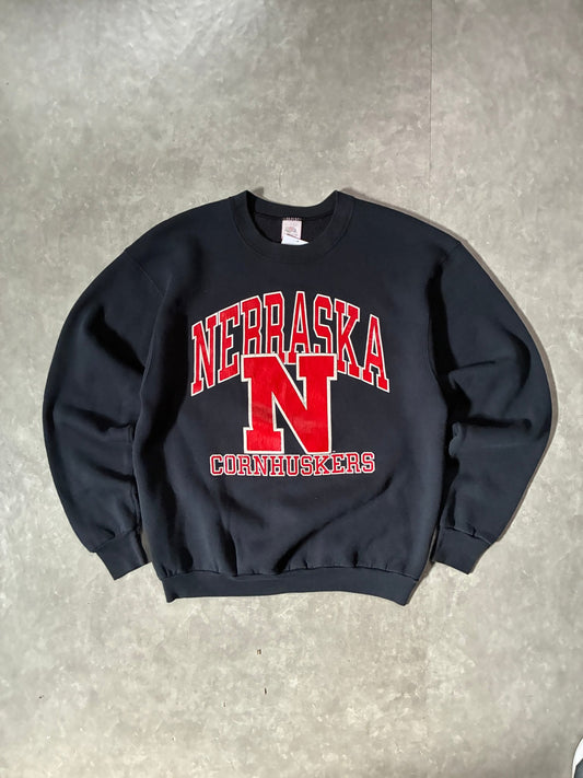 90s Vintage Nebraska Cornhusker Black Crewneck -XL