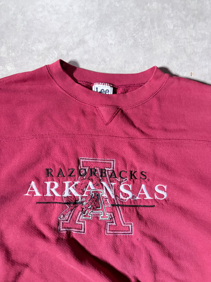 90s Vintage Arkansas Razorbacks Embroidered Red Crewneck -XL