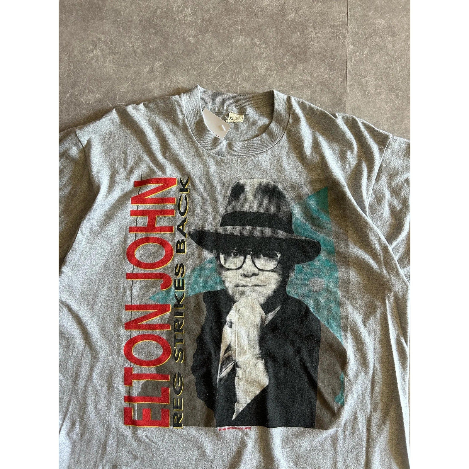 90s Vintage Elton John Reg Strikes Back Grey Band T Shirt Size XL - | Martin City Vintage