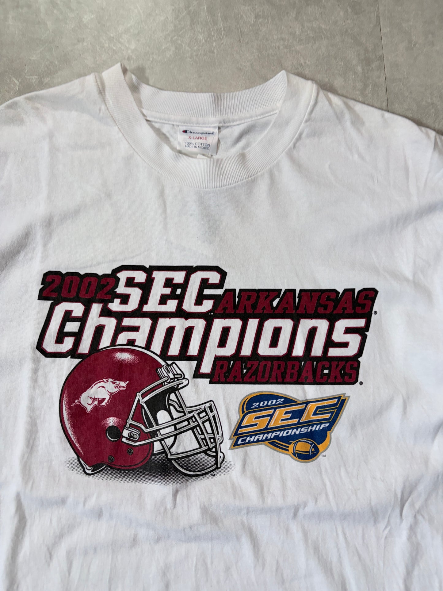 2002 Vintage Arkansas Razorbacks SEC Champs White T-Shirt -XL