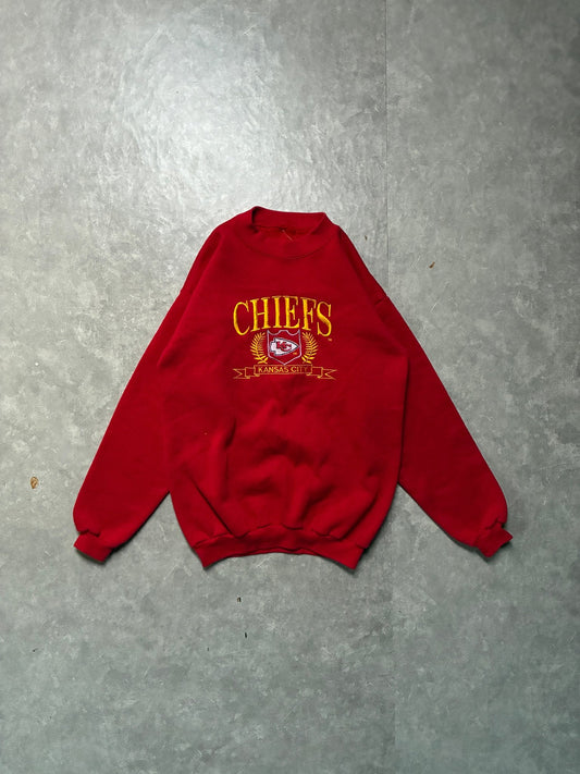 90s Vintage Kansas City Chiefs Embroidered Red Crewneck -S - S | Martin City Vintage