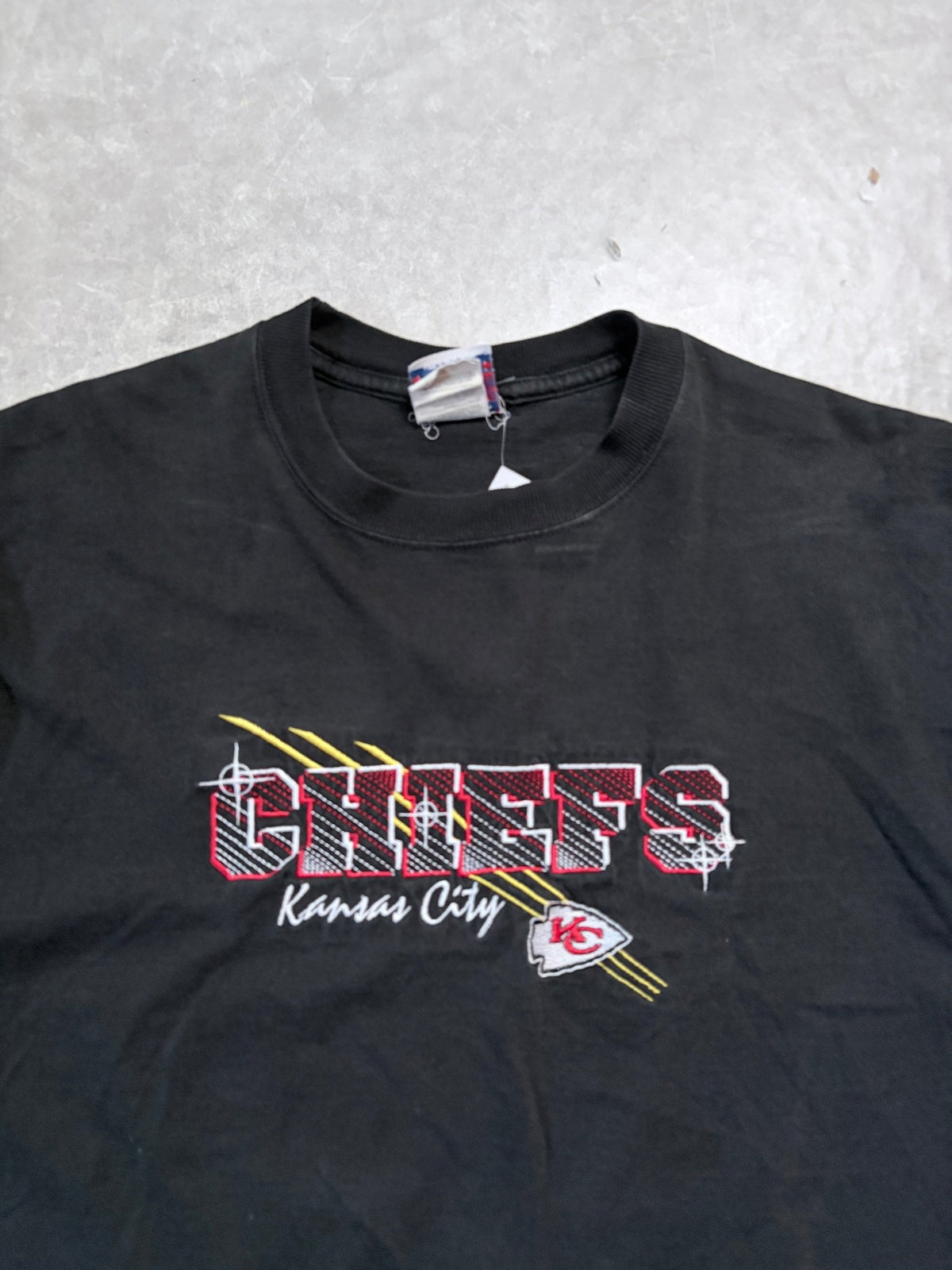 90s Vintage Kansas City Chiefs Embroidered Black T-Shirt -L - L | Martin City Vintage