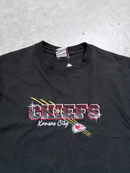 90s Vintage Kansas City Chiefs Embroidered Black T-Shirt -L - L | Martin City Vintage