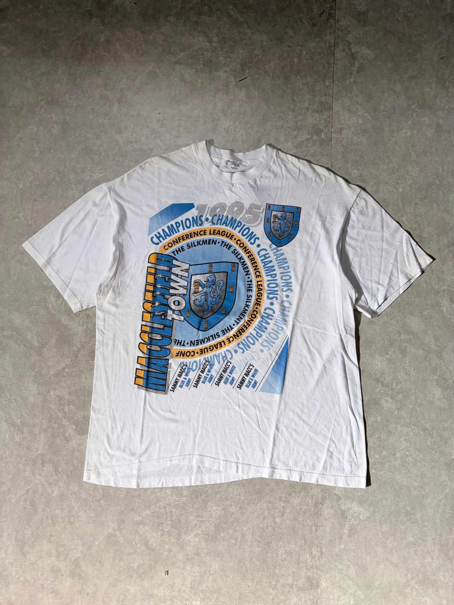 90s Vintage Macclesfield Town Soccer Big Print White T Shirt -XL