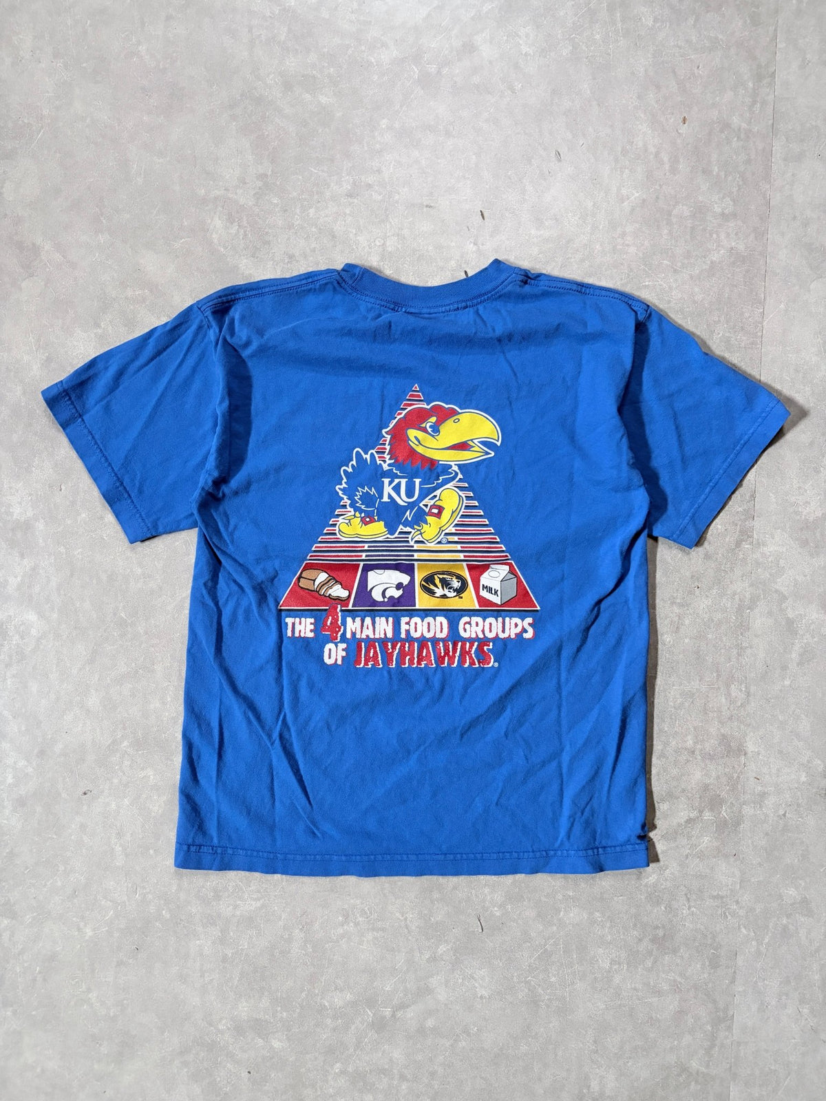 2000s Vintage Kansas Jayhawks Food Groups Blue T-Shirt -M - M | Martin City Vintage