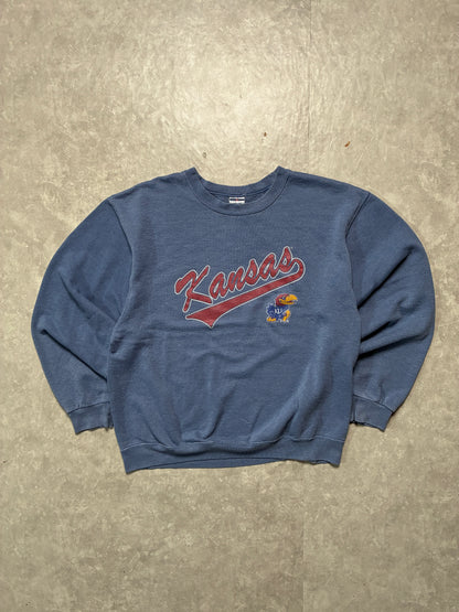2000s Vintage Kansas Jayhawks Faded Blue Crewneck -L