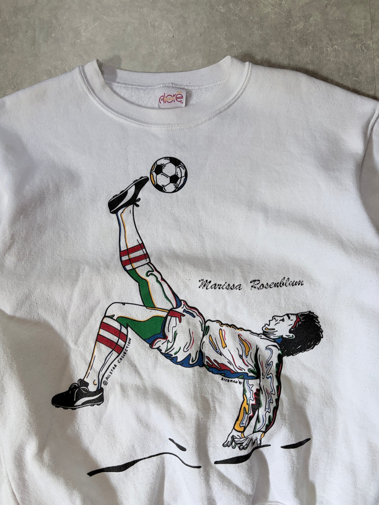 90s Vintage Soccer Art White Crewneck -M