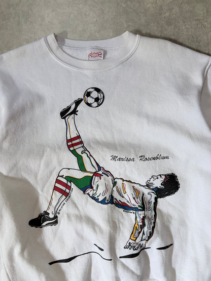 90s Vintage Soccer Art White Crewneck -M
