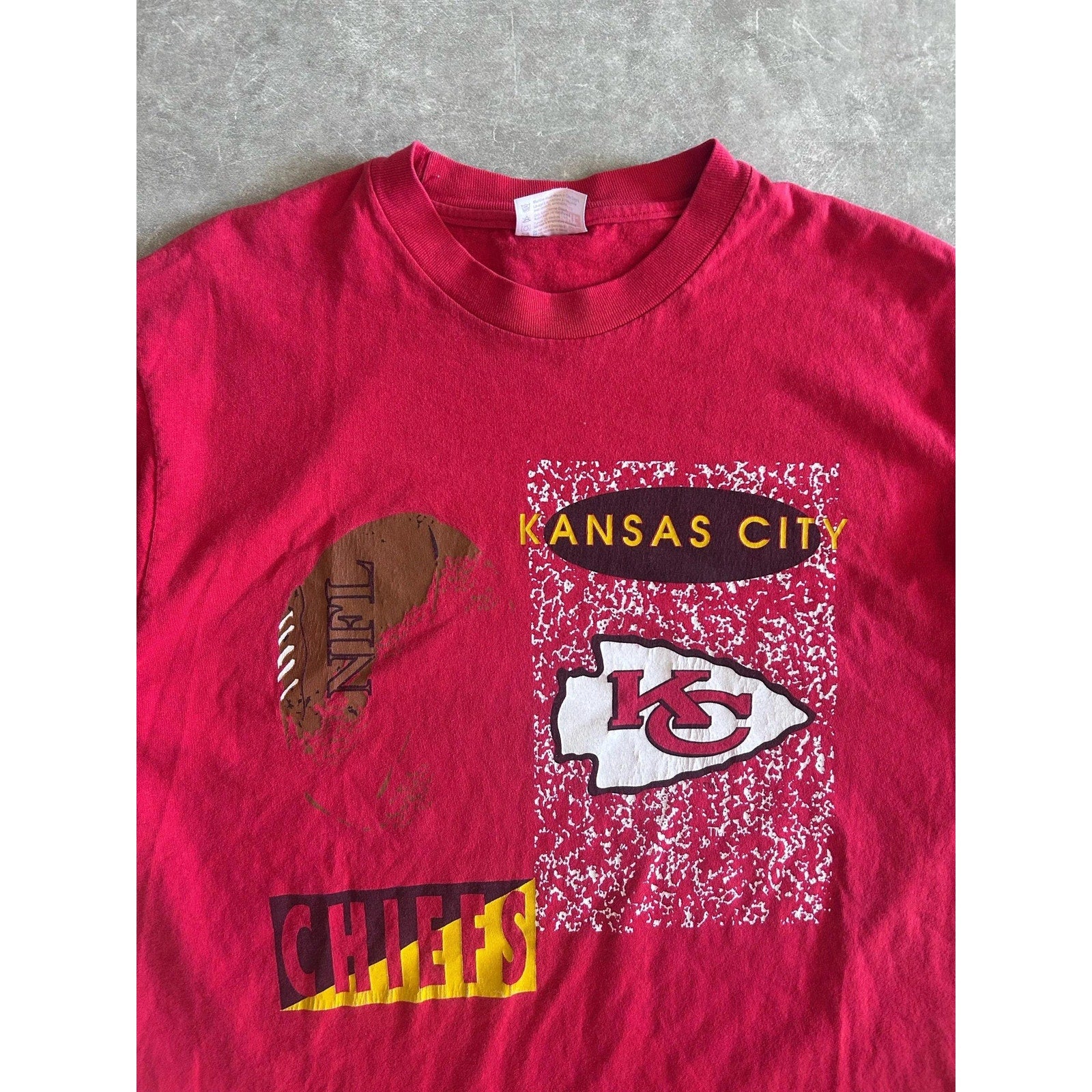 90s Vintage Kansas City Chiefs Abstract Red T Shirt Size L - | Martin City Vintage