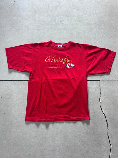 90s Vintage Kansas City Chiefs Logo7 Embroidered Red T Shirt Size M - | Martin City Vintage