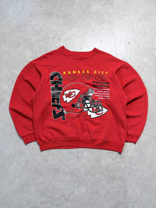 90s Vintage Kansas City Chiefs Helmet Red Crewneck -XL - XL | Martin City Vintage