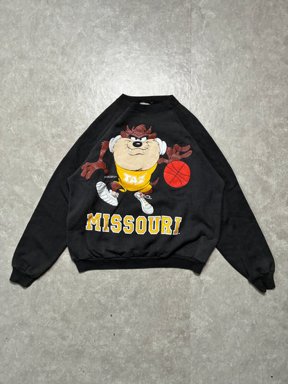 90s Vintage Missouri Tigers Basketball Looney Tunes Taz Black Crewneck -XL