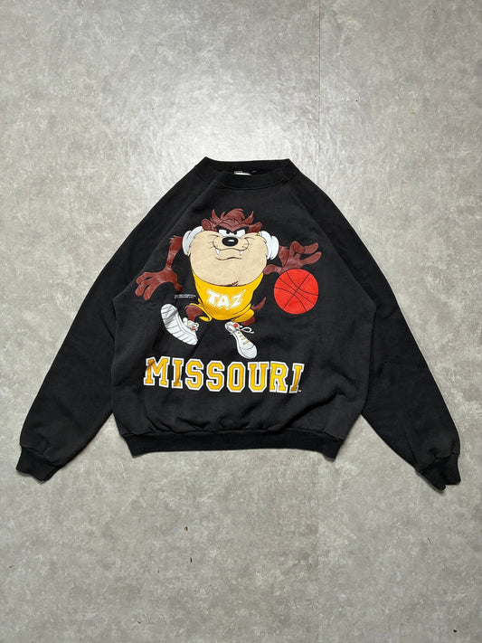 90s Vintage Missouri Tigers Basketball Looney Tunes Taz Black Crewneck -XL - XL | Martin City Vintage