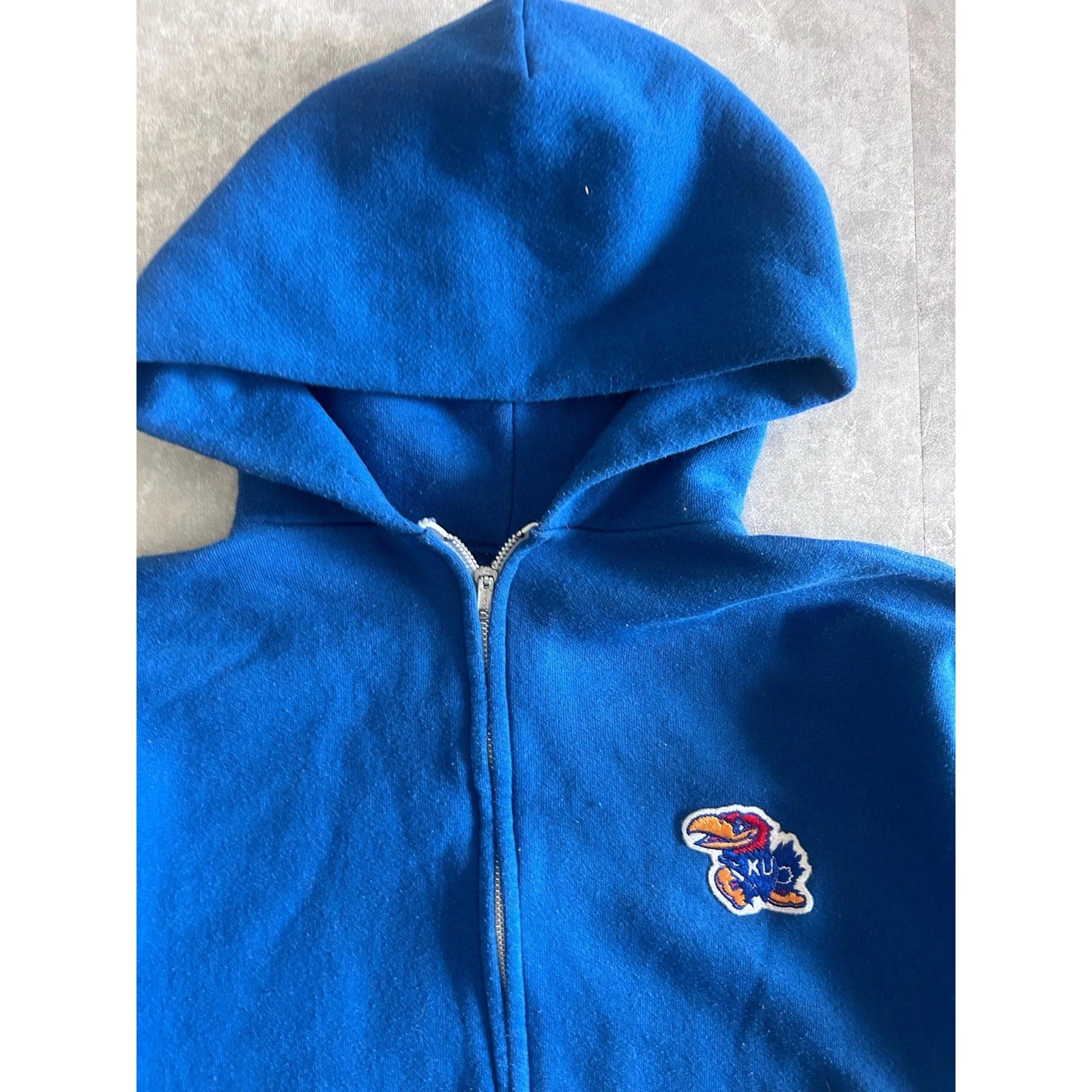 90s Vintage Kansas Jayhawks Russell Blue Zip Up Hoodie Size XL - | Martin City Vintage