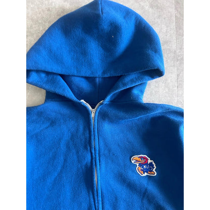 90s Vintage Kansas Jayhawks Russell Blue Zip Up Hoodie Size XL - | Martin City Vintage