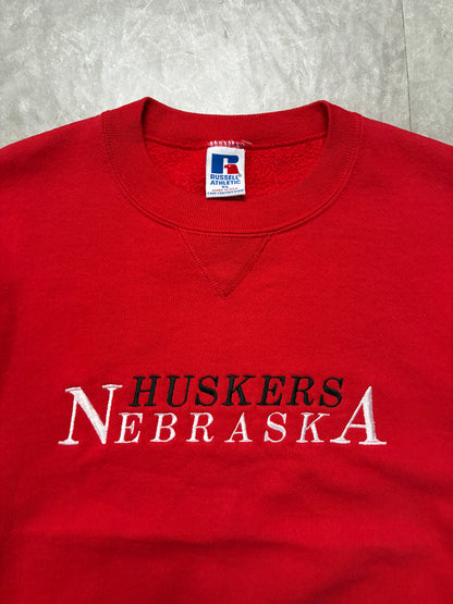 90s Vintage Nebraska Cornhuskers Embroidered Red Crewneck -XL