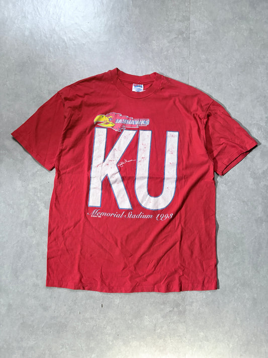 90s Vintage Kansas Jayhawks Red T-Shirt -XL