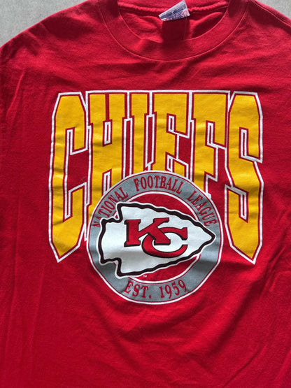 90s Vintage Kansas City Chiefs Trench Red T Shirt Size L - | Martin City Vintage