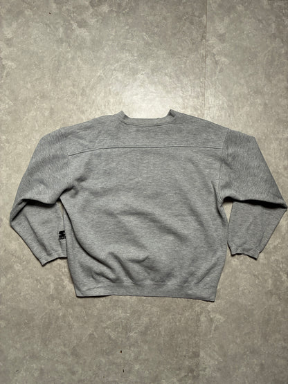 90s Vintage Kansas Jayhawks Embroidered Starter Grey Crewneck -L