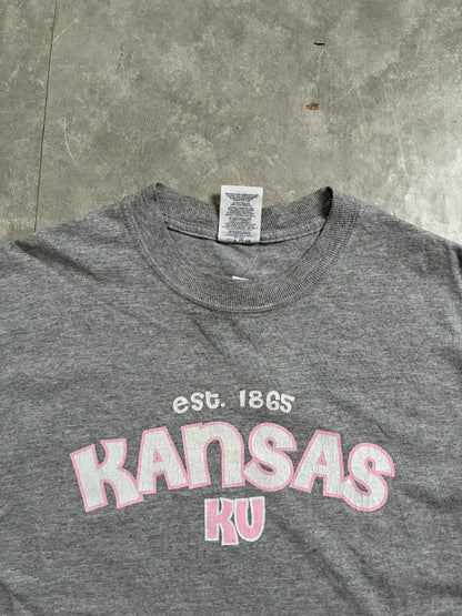 2000s Vintage Kansas Jayhawks Pink Letters Grey T-Shirt -M