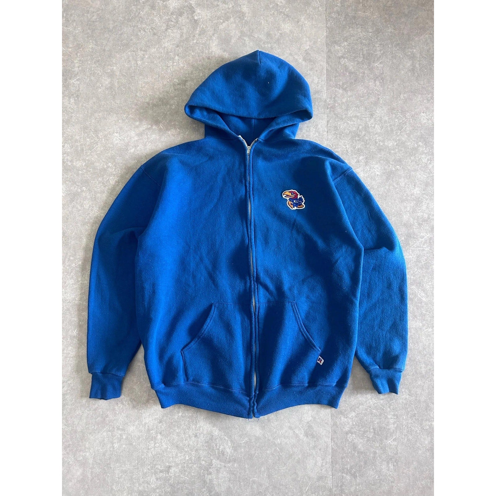 90s Vintage Kansas Jayhawks Russell Blue Zip Up Hoodie Size XL - | Martin City Vintage