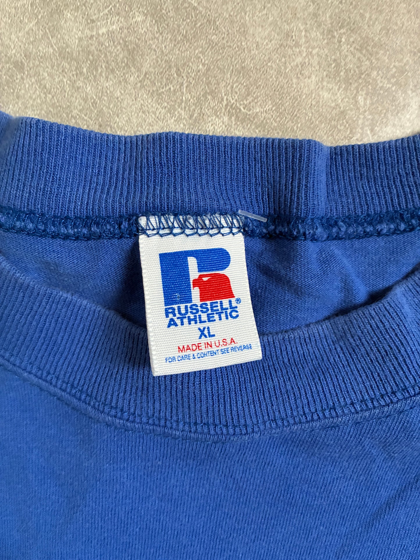90s Vintage Kansas Jayhawks Embroidered Minimal Blue Long Sleeve Shirt -XL