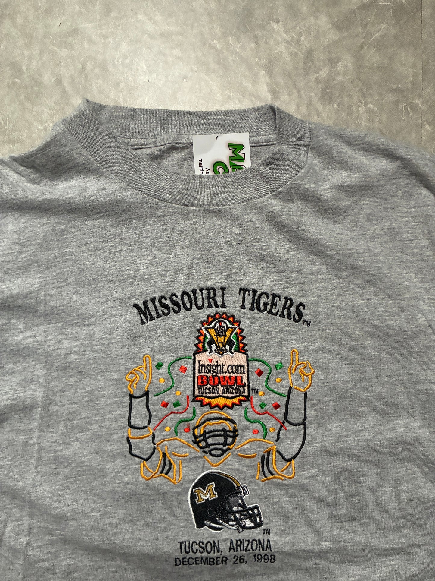 90s Vintage Mizzou Tigers Football Embroidered Grey T-Shirt -L