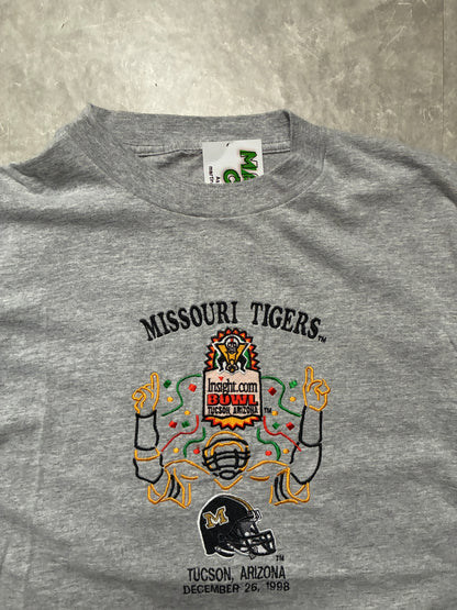 90s Vintage Mizzou Tigers Football Embroidered Grey T-Shirt -L