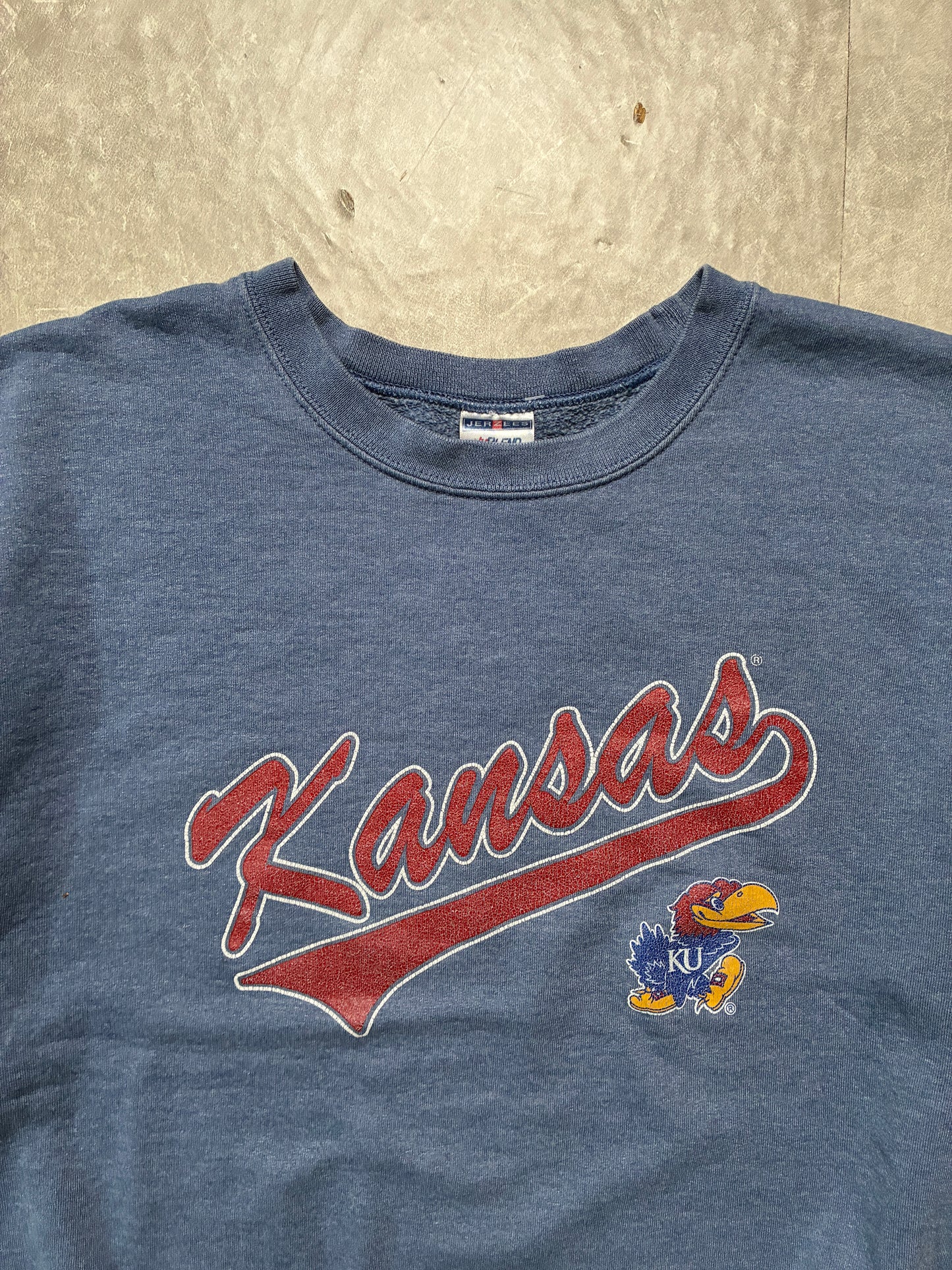 2000s Vintage Kansas Jayhawks Faded Blue Crewneck -L