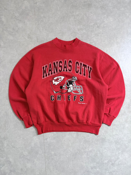 90s Vintage Kansas City Chiefs Helmet Red Crewneck -XL - XL | Martin City Vintage