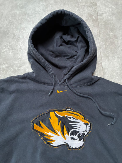 90s Vintage Mizzou Tigers Nike Center Swoosh Black Hoodie -L