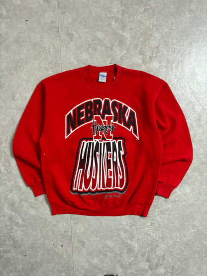 90s Vintage Nebraska Cornhuskers Big Print Red Crewneck -L