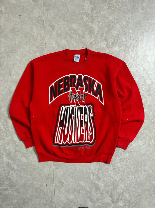 90s Vintage Nebraska Cornhuskers Big Print Red Crewneck -L - L | Martin City Vintage