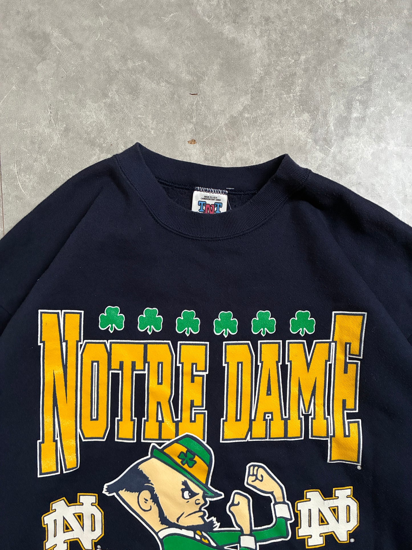 90s Vintage Notre Dame Big Print Navy Crewneck -XXL