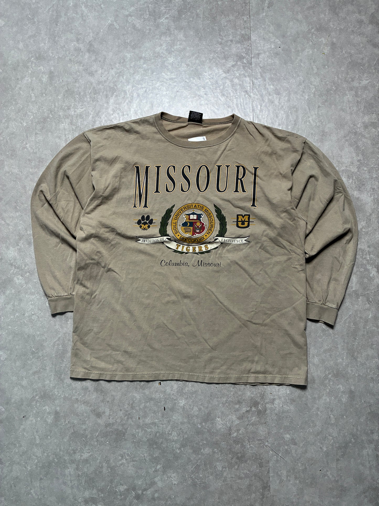 90s Vintage Missouri Tigers Brown Long Sleeve Shirt -XL